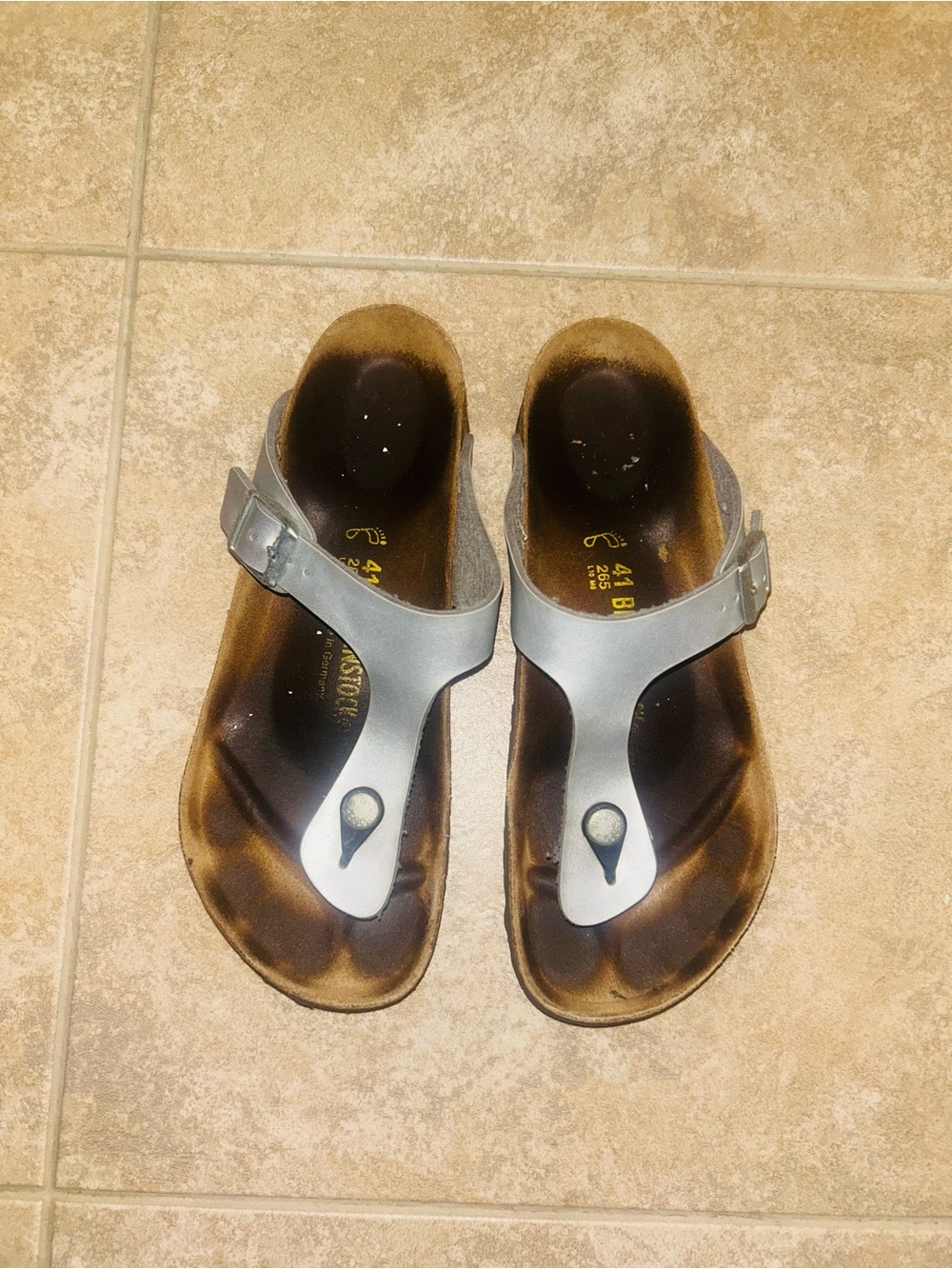 Birkenstock Gizeh Silver Flip Flop Sandal Shoes Slides Size 10